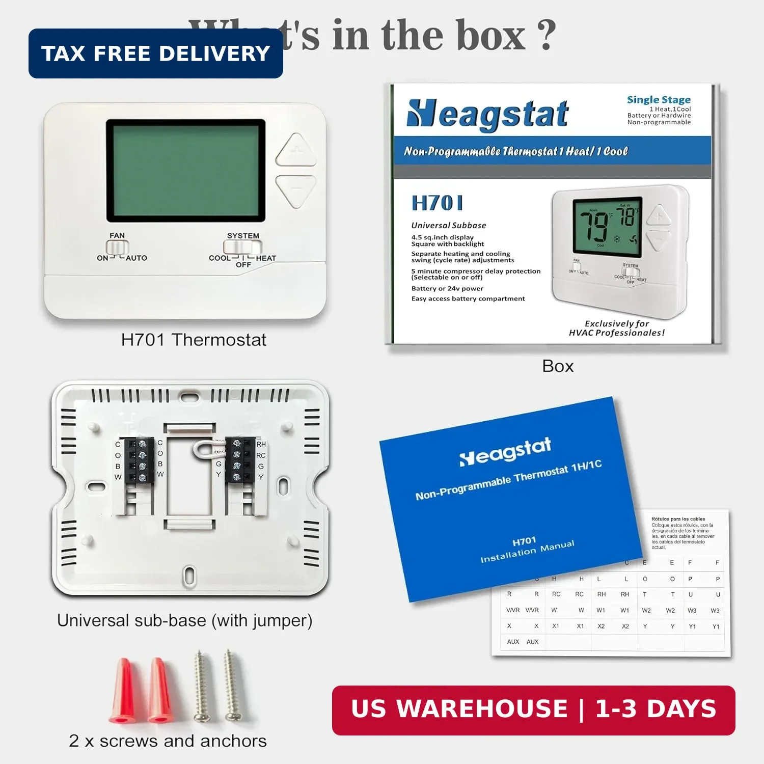 Heagstat Non-Programmable Thermostat for Home Conventional Single-Stage System,