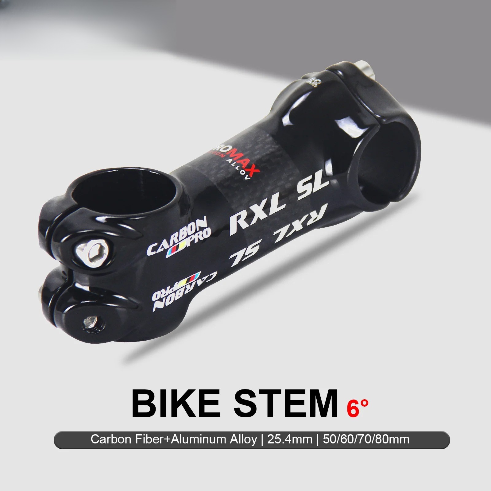 MTB Road Bike Aluminum Alloy Carbon Fiber Handlebar Stem 25.4mm 6 Degree 50-80mm