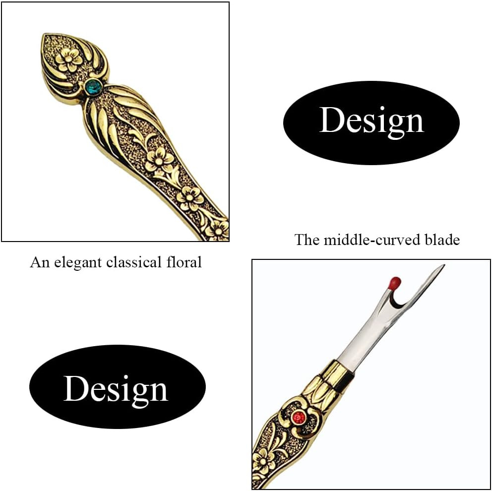 Metal Seam Ripper with Classical Engraved Pattern - Ergonomic Non-Slip Handle Se