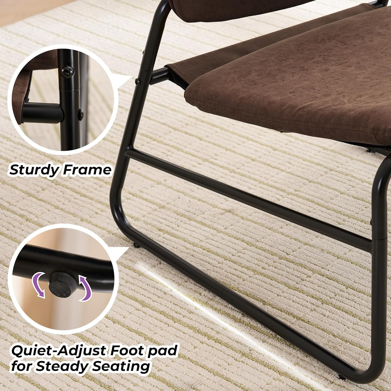 Comfy Brown Faux Leather Armless Accent Chair with Metal Frame for Any Space