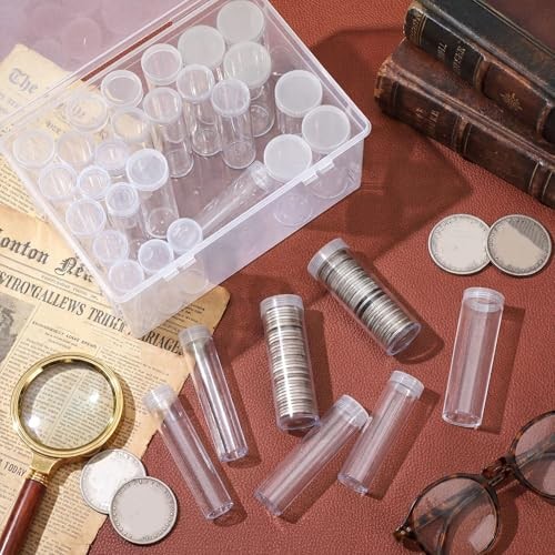 34 Pcs Coin Tubes Assorted Sizes with 1 Plastic Storage Box Assorted Coins 35