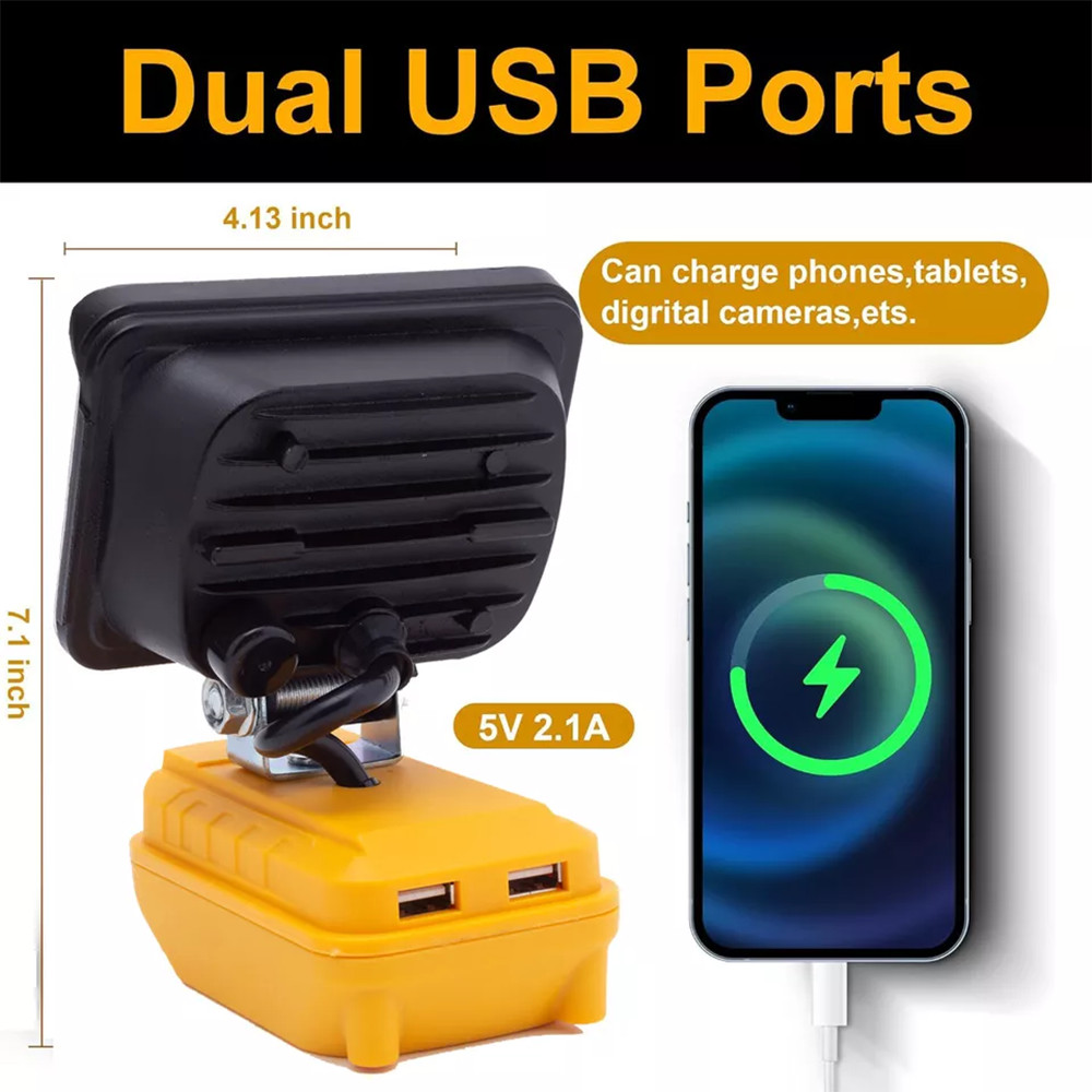 LED Work Light For Dewalt 20V MAX Portable Outdoor Flood Light Torch Flashlight