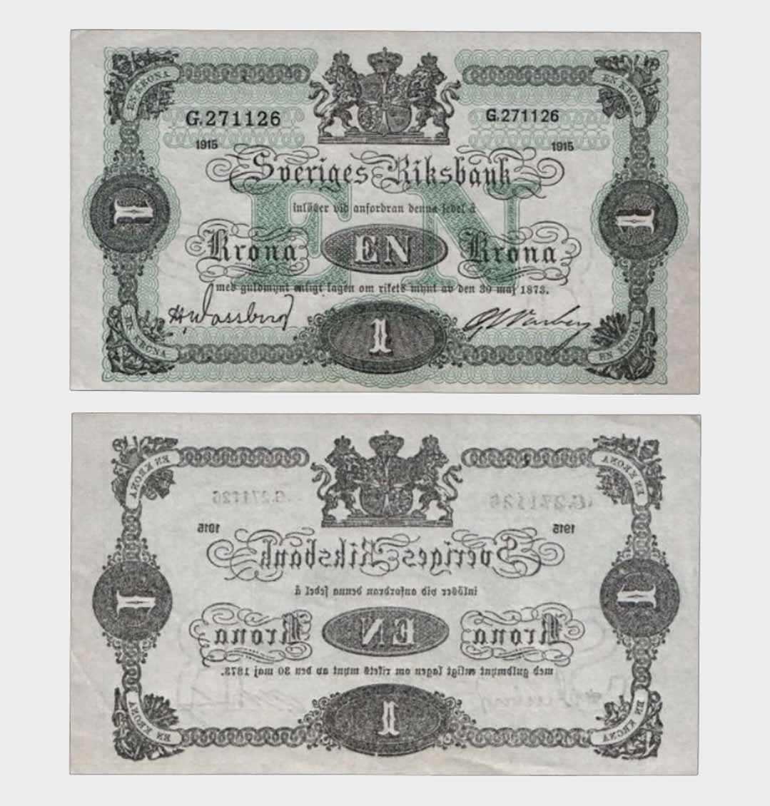 Sweden - 1915 - 1 Krona - "EF+"  #CO8134
