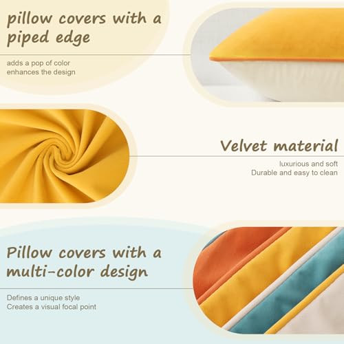 Soft Velvet Throw Pillow Covers 18x18 inch 18" x 18" (Pack of 4) Orange/Yellow