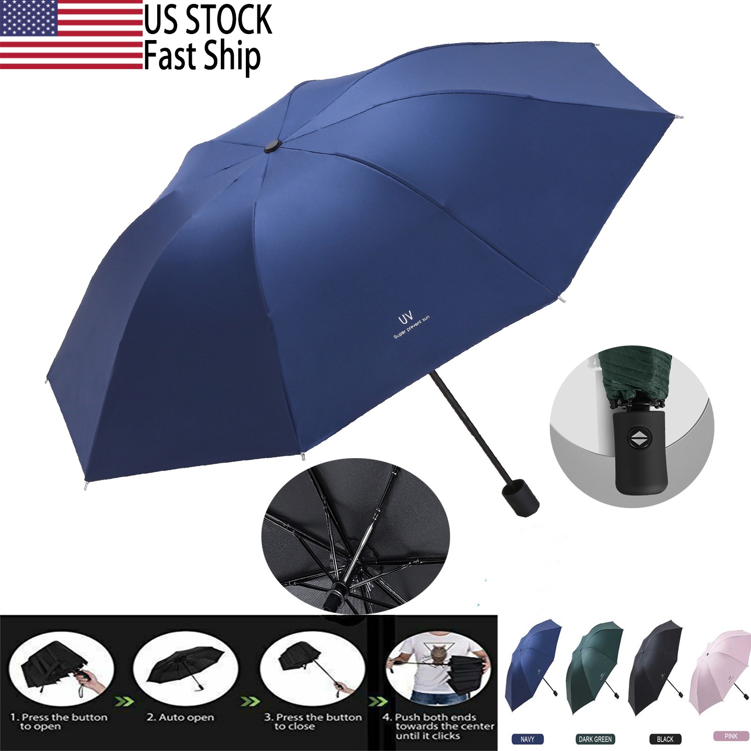 Automatic Umbrella Anti-UV Sun/Rain Windproof 3 Folding Compact Umbrella