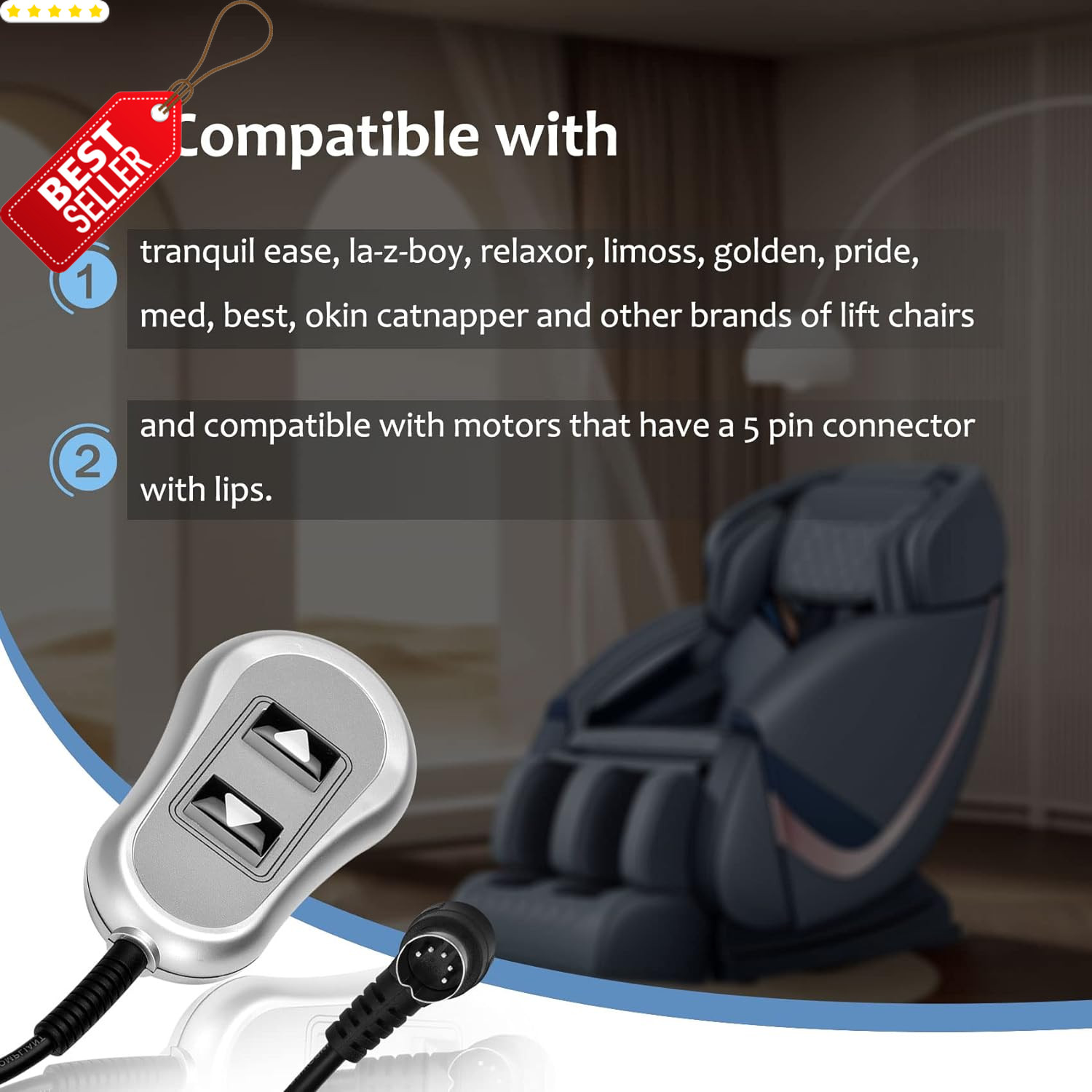 Upgraded 11560 11560UX 5 Pin Lift Chair Remote Relaxor Tranquil Ease Replace US