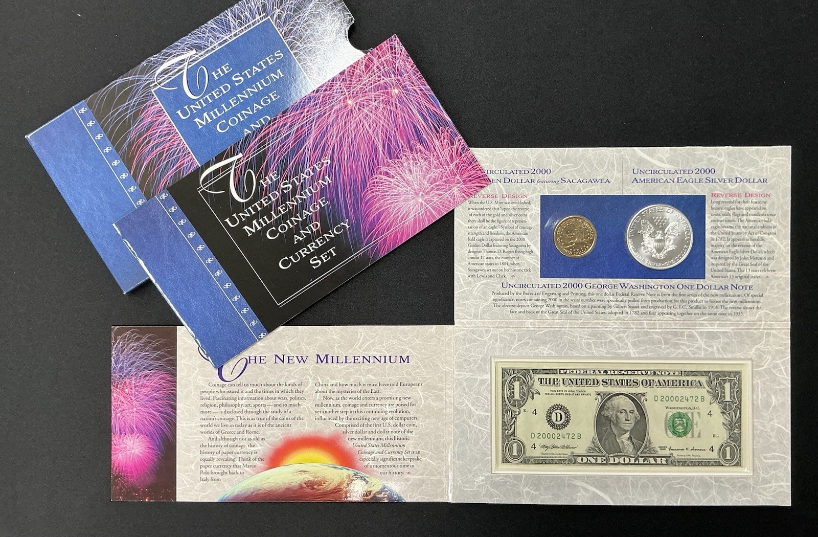 United States Millennium Coinage Set 2000 ~ Sacagawea - Silver Eagle - $1 Note