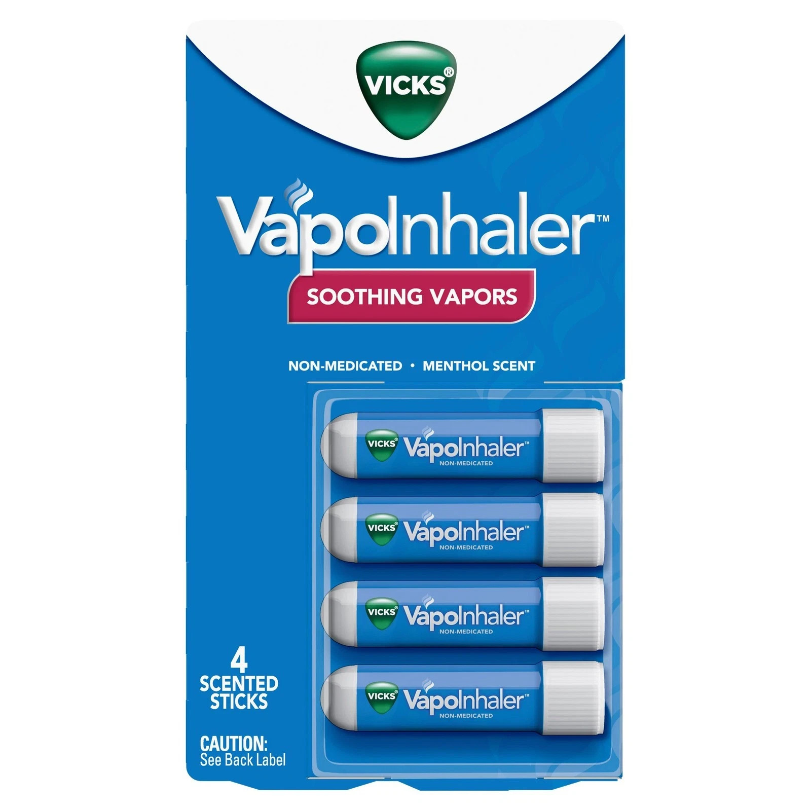 Vicks VapoInhaler With Refreshing Vicks Vapors, Menthol Scent , 4 Scented Sticks