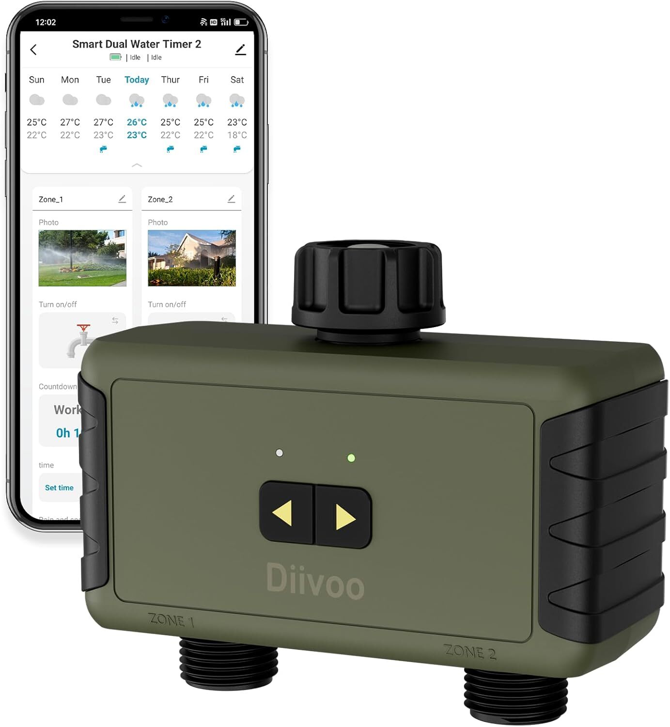 Sprinkler Timer 2Zone Bluetooth Water Timer for Garden Hose Outdoor Programmable