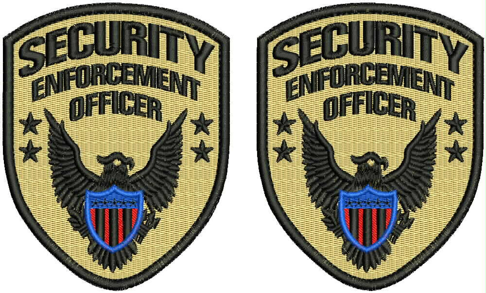 SECURITY SHOULDERS  EMBROIDERY PATCH 4.5X3.75''X Velcr@ On Back Black On Tan