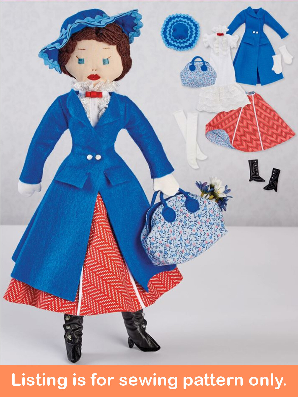 SEWING PATTERN - Sew Mary Poppins Cloth Doll - Soft Rag Doll Clothing Kids 9000