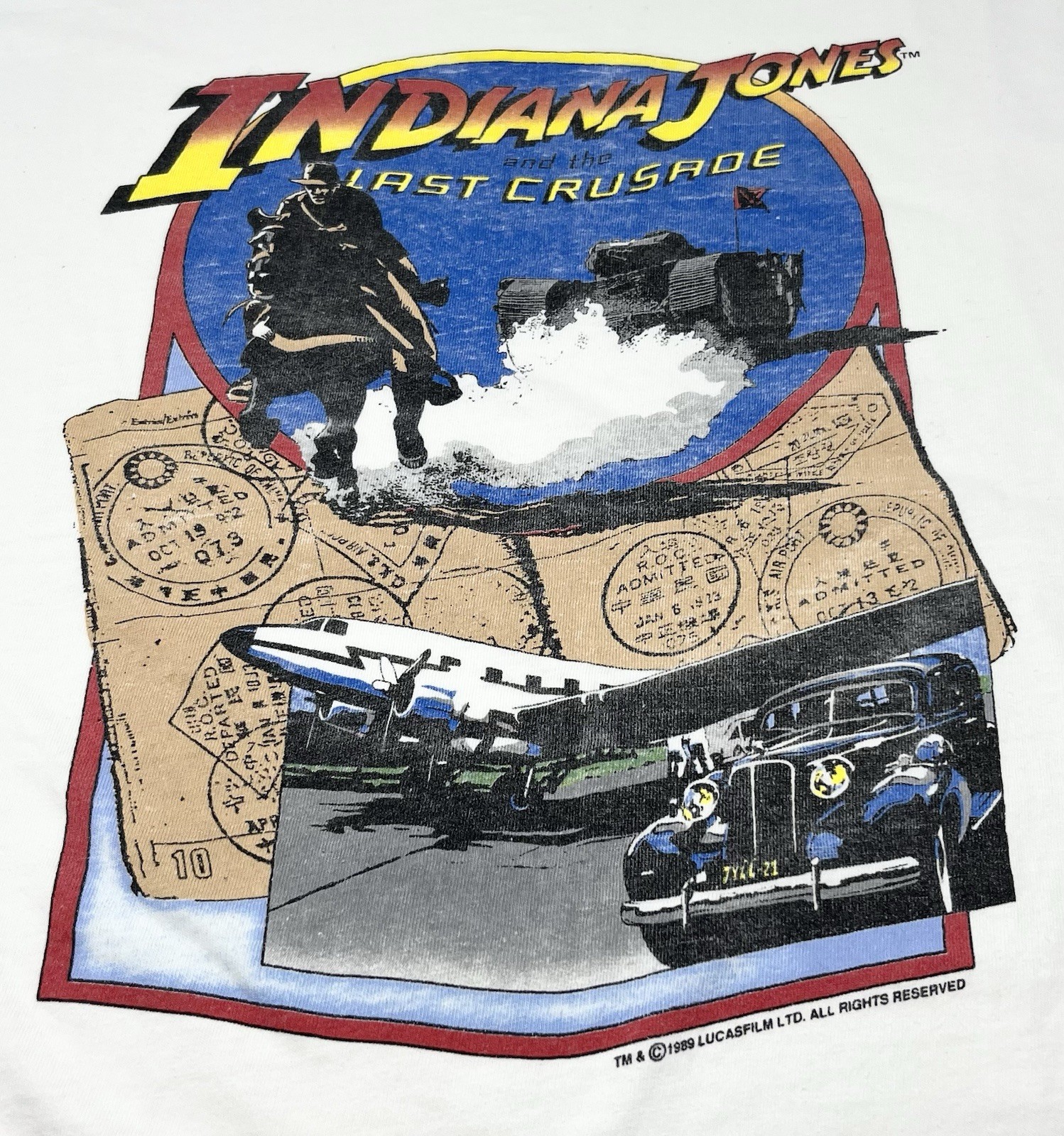 Vintage 1989 Indiana Jones And The Last Crusade Movie T-Shirt USA XL Flaws Read