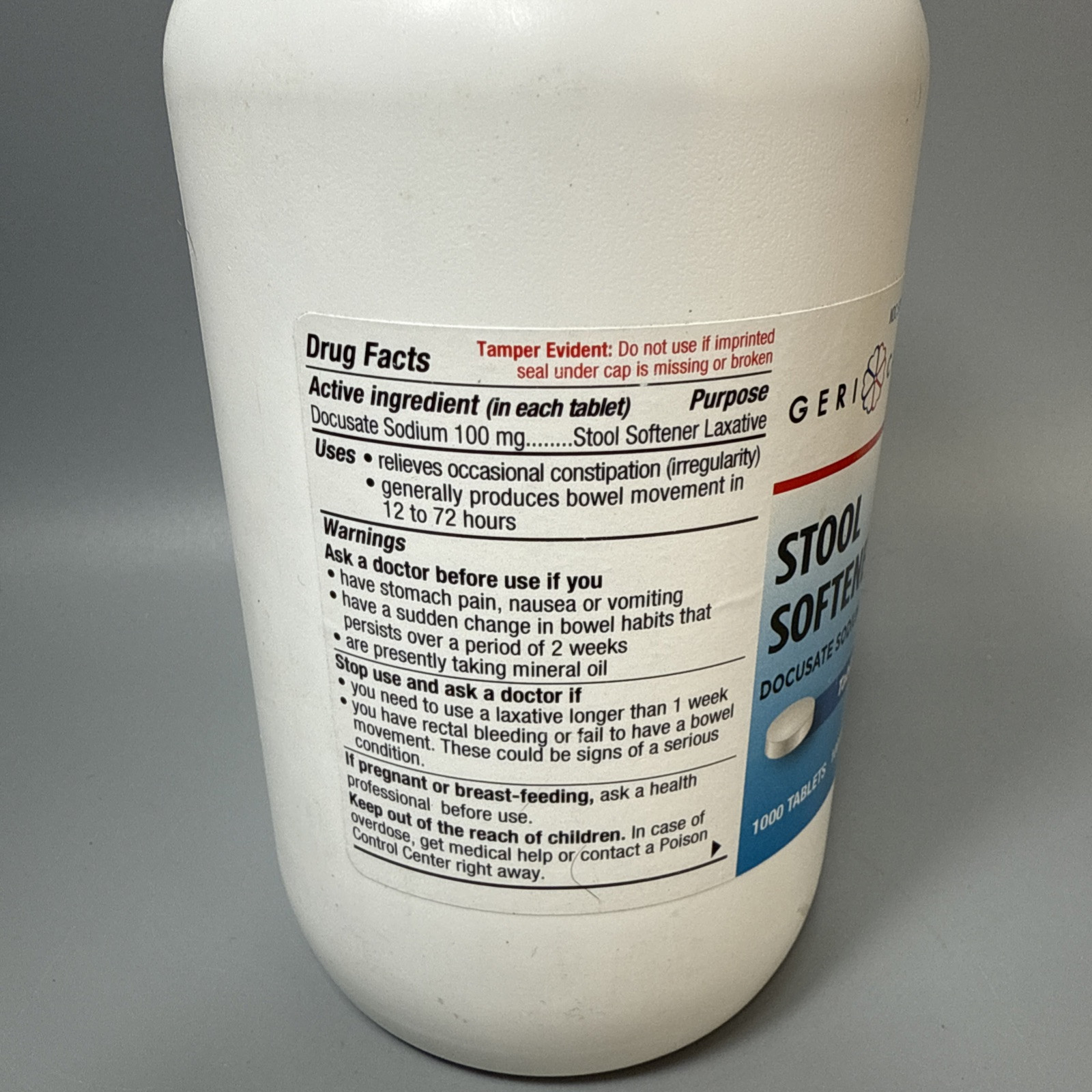 Gericare Docusate Sodium 100mg Stool Softener Tablets Constipation 1000 Count