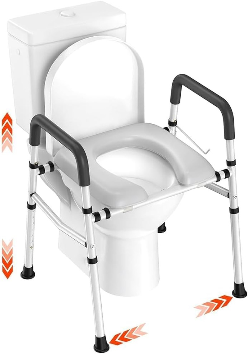 Toilet Seat Riser with Handles, Adjustable Elevated Toilet Seat with Padded Arms