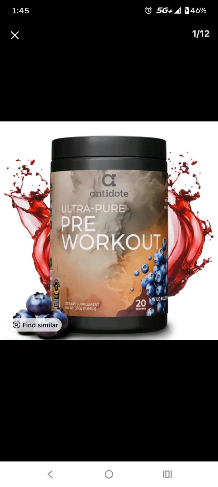 Antidote Ultra Pure Pre Workout 11.64 Oz Wild Blueberry