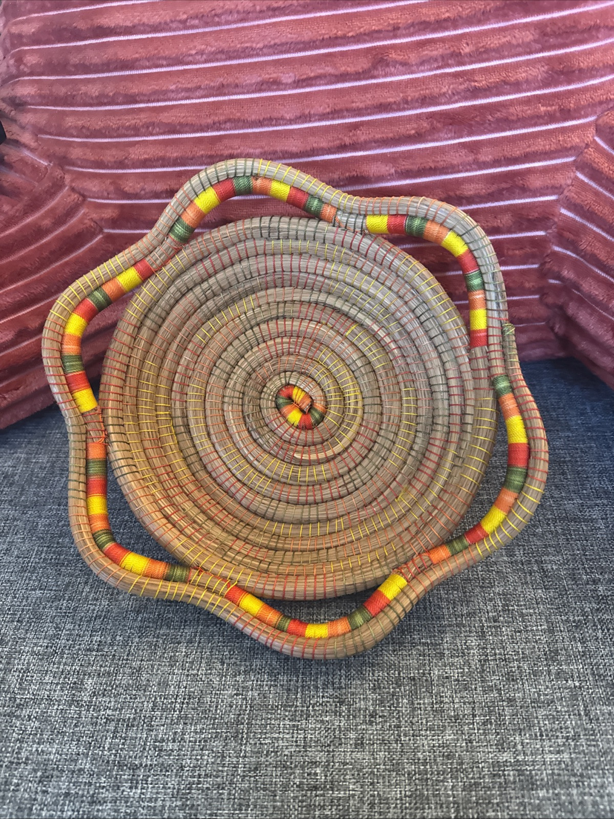 Honduras Hand Weaved Basket Colorful Beautiful Basket 10inch