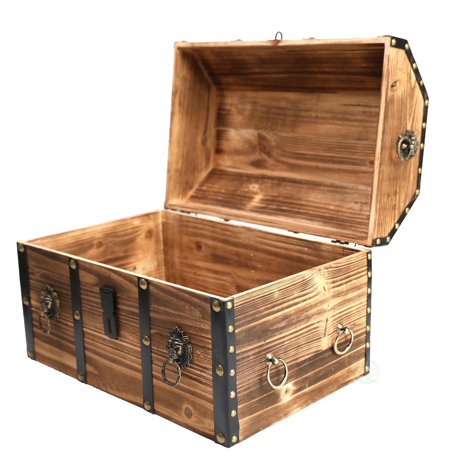 Lockable Large Wooden Pirate Trunk with Lion Ring Handles