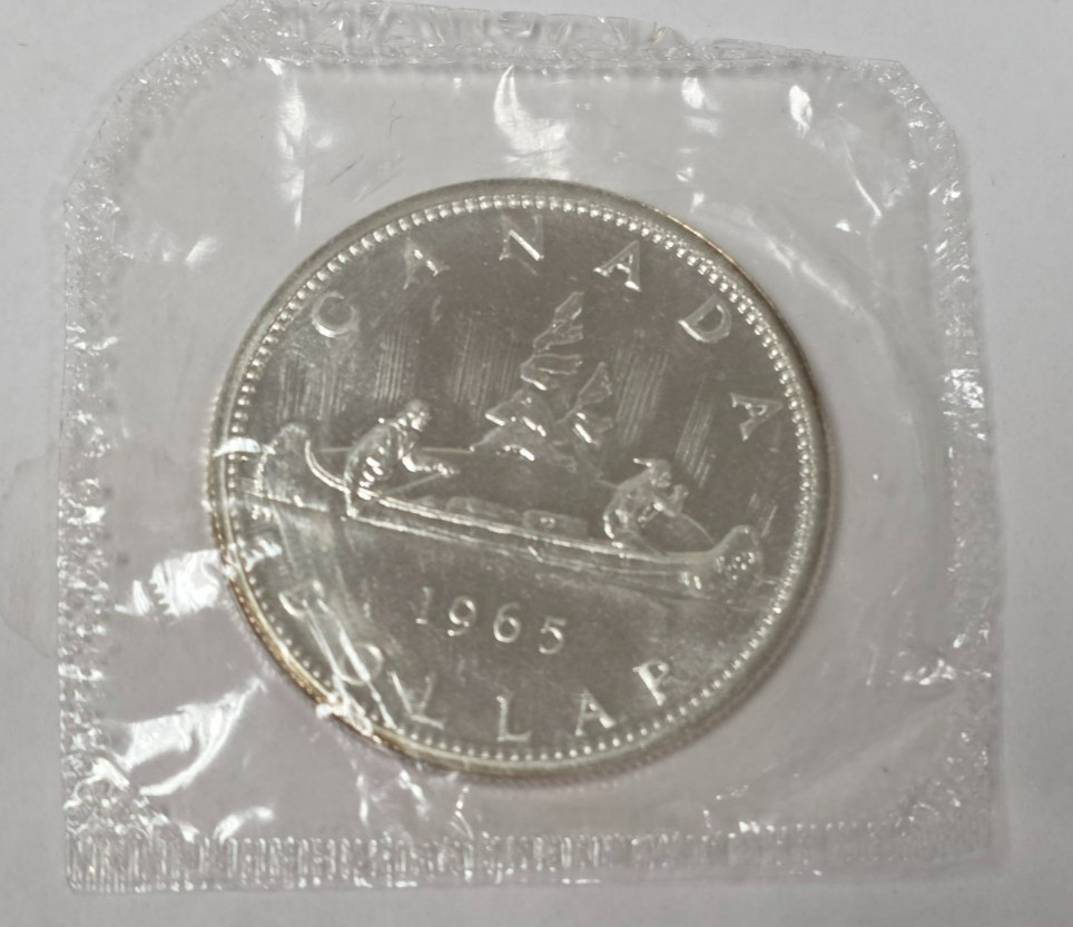 Canada 1965 Silver Dollar $1 - Type 1 Small Beads Pointed 5 Prooflike *GEM BU*