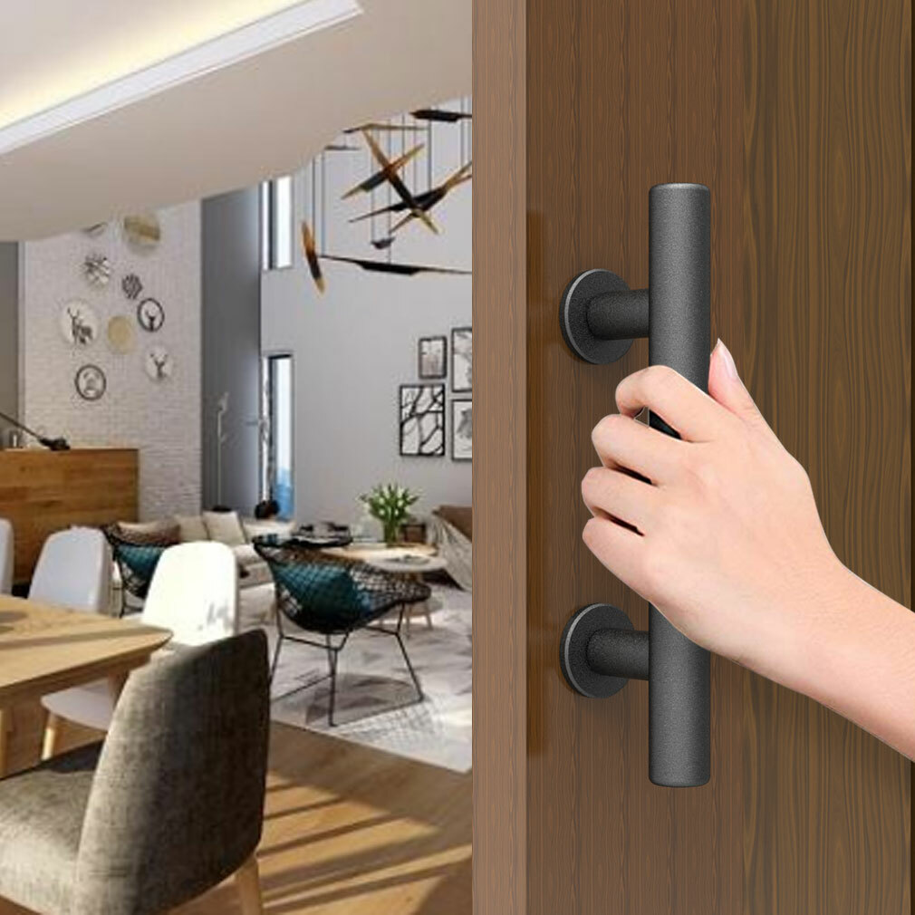 Sliding Barn Door Handle Pull and Flush Hardware Set Flat Back-Plate Matte Black