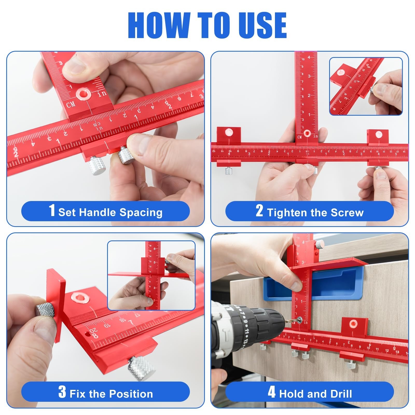 Adjustable Cabinet Hardware Jig for Handles & Pulls, Aluminum Tool for Doors & D