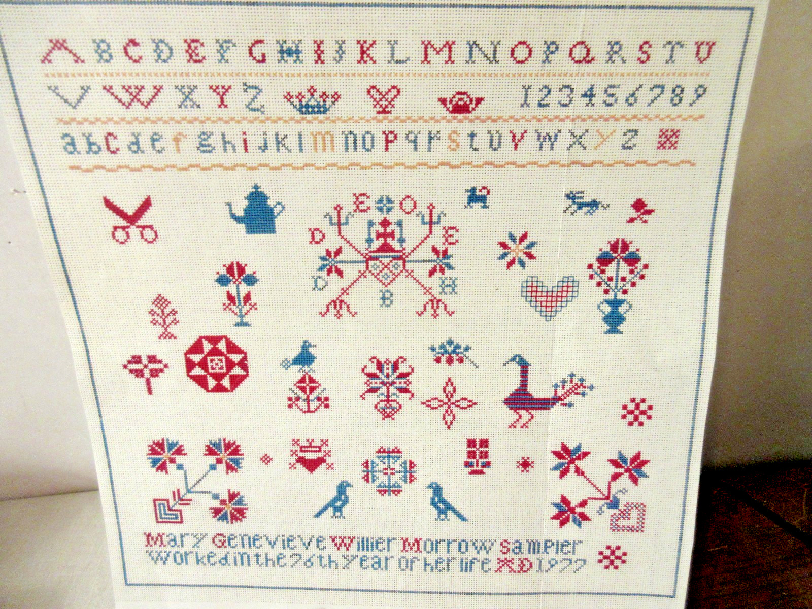 VHTF Genny Morrow PENNSYLVANIA GERMAN SAMPLER Ndlpt/Ctd Thread Pattern