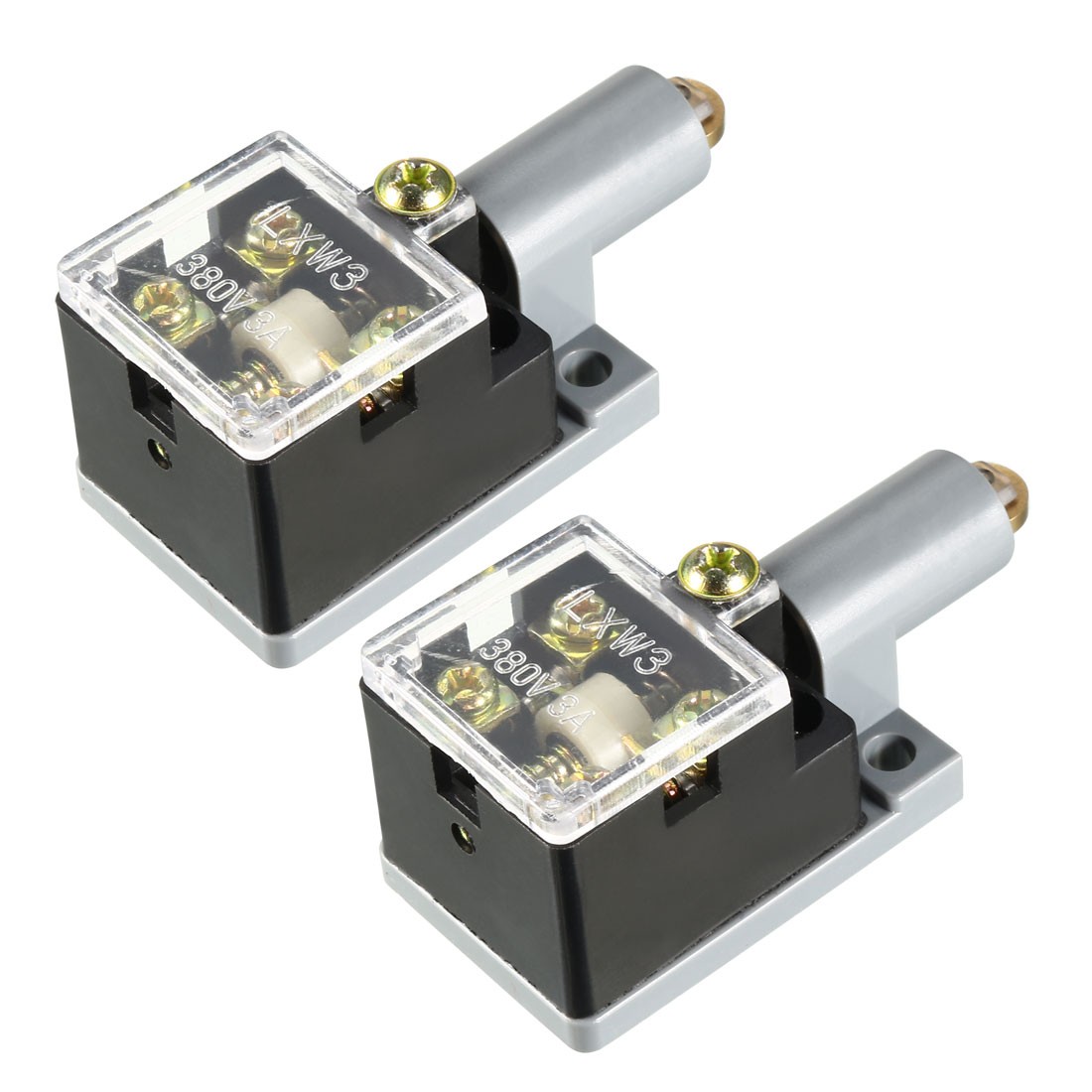 2Pcs LXW3-N 1NO 1NC Spring Plunger Roller Micro Limit Switches Black