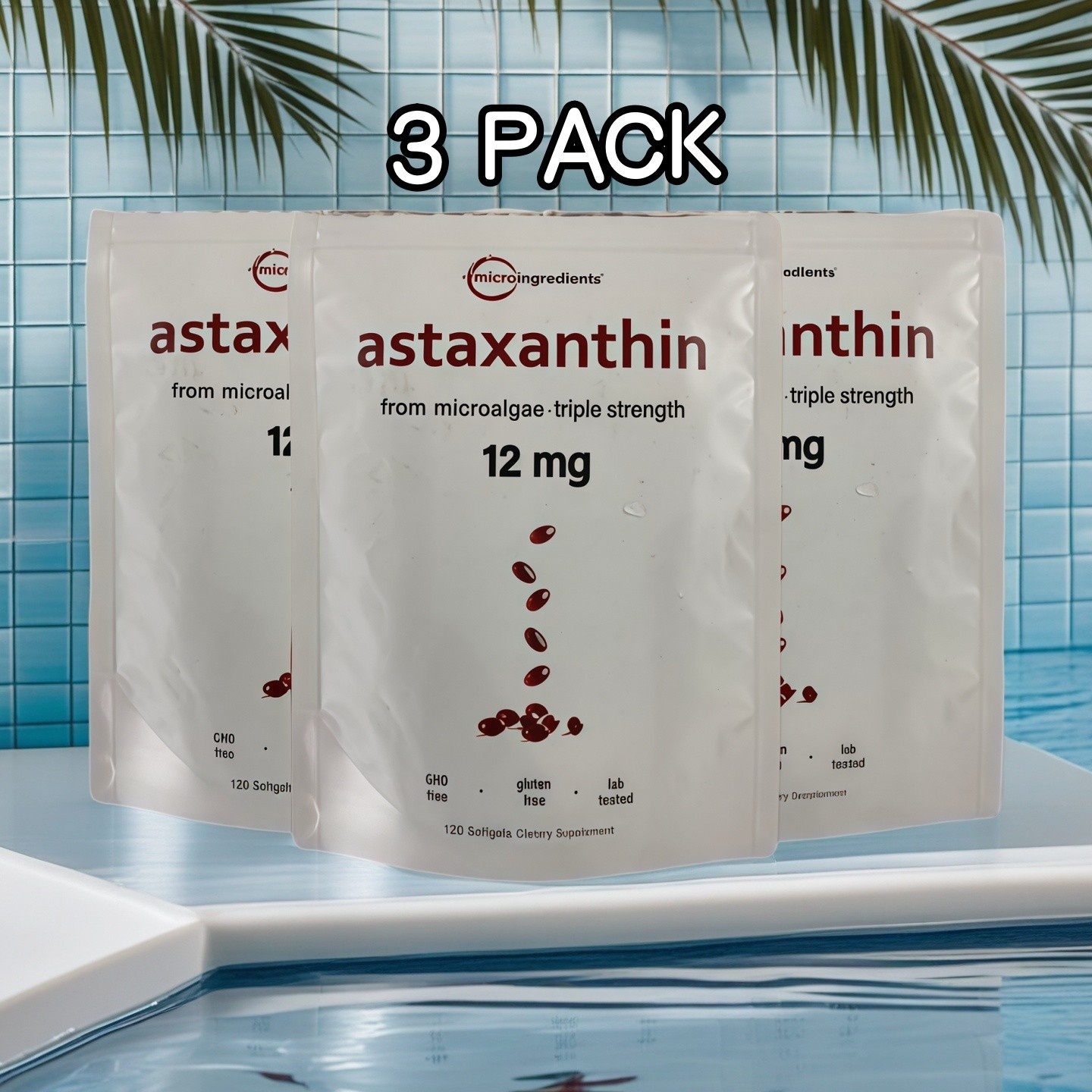 3 PACK Astaxanthin 120 Softgels 12mg - Supports Eye Health and Joint Health.