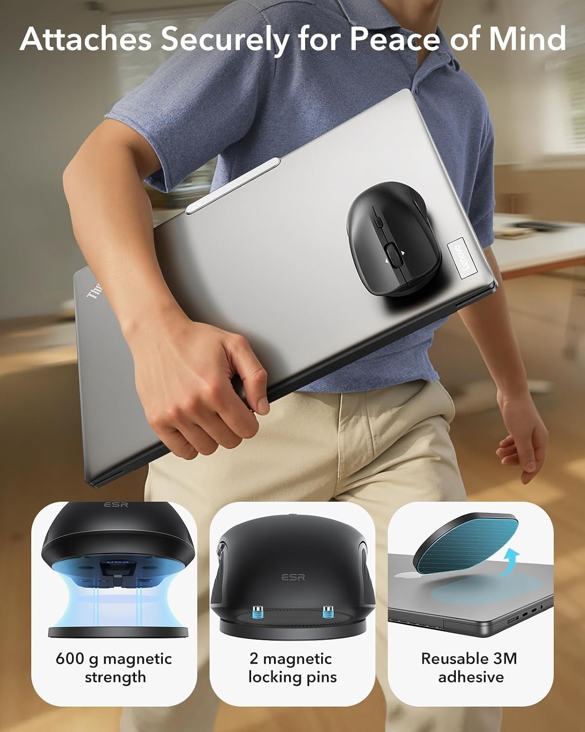 ESR MagMouse Bluetooth Wireless Mouse Rechargeable Silent Ergonomic 2.4G Black