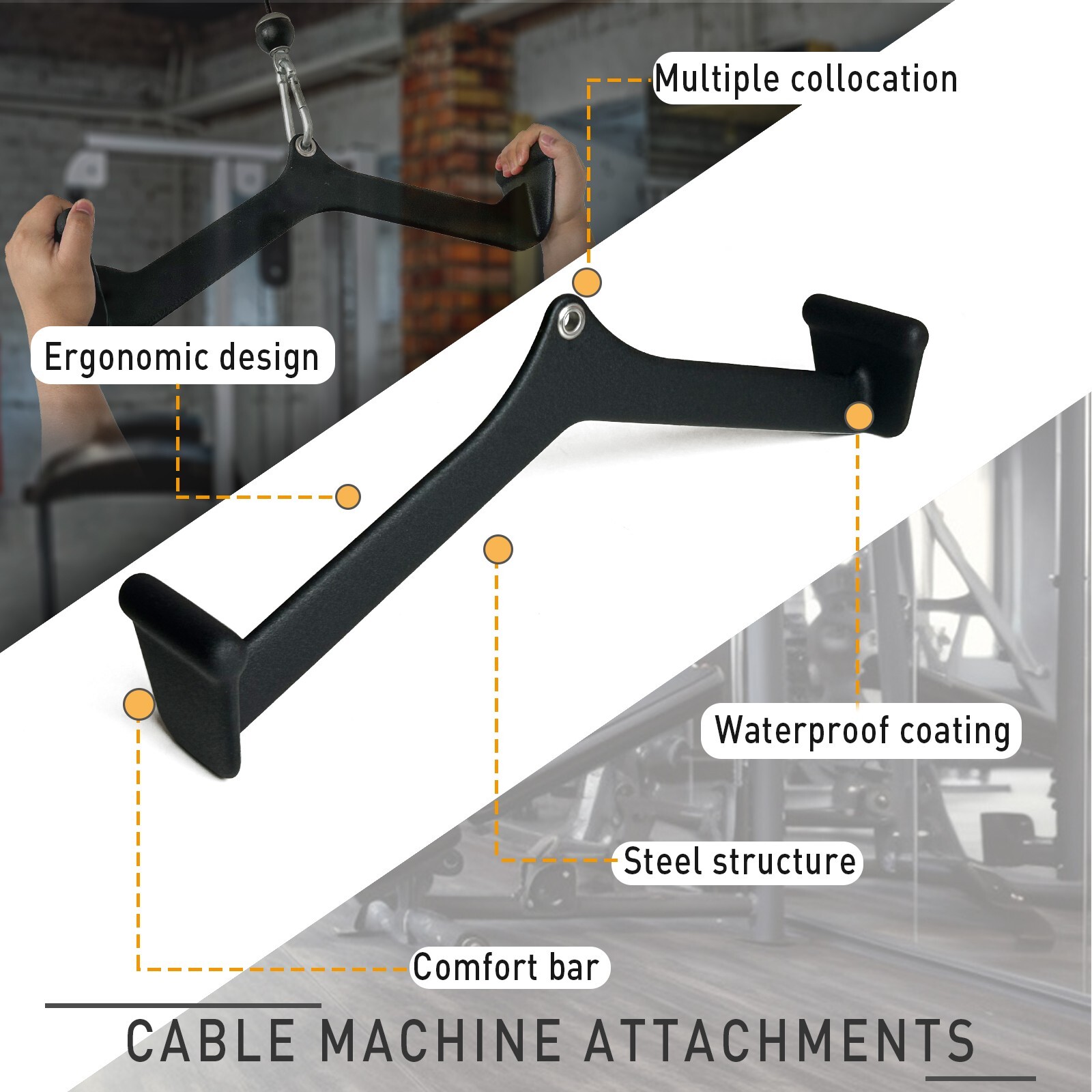 Fitness Rowing Pulley Cable Machine Attachment Handle Grips Lat Pull Down Bar