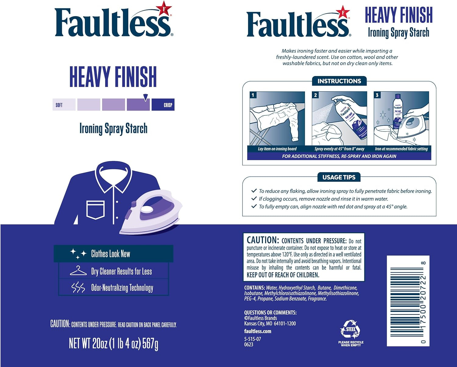 Laundry Starch Spray, Faultless Heavy Spray Starch 20 Oz Cans for a Smooth Iron