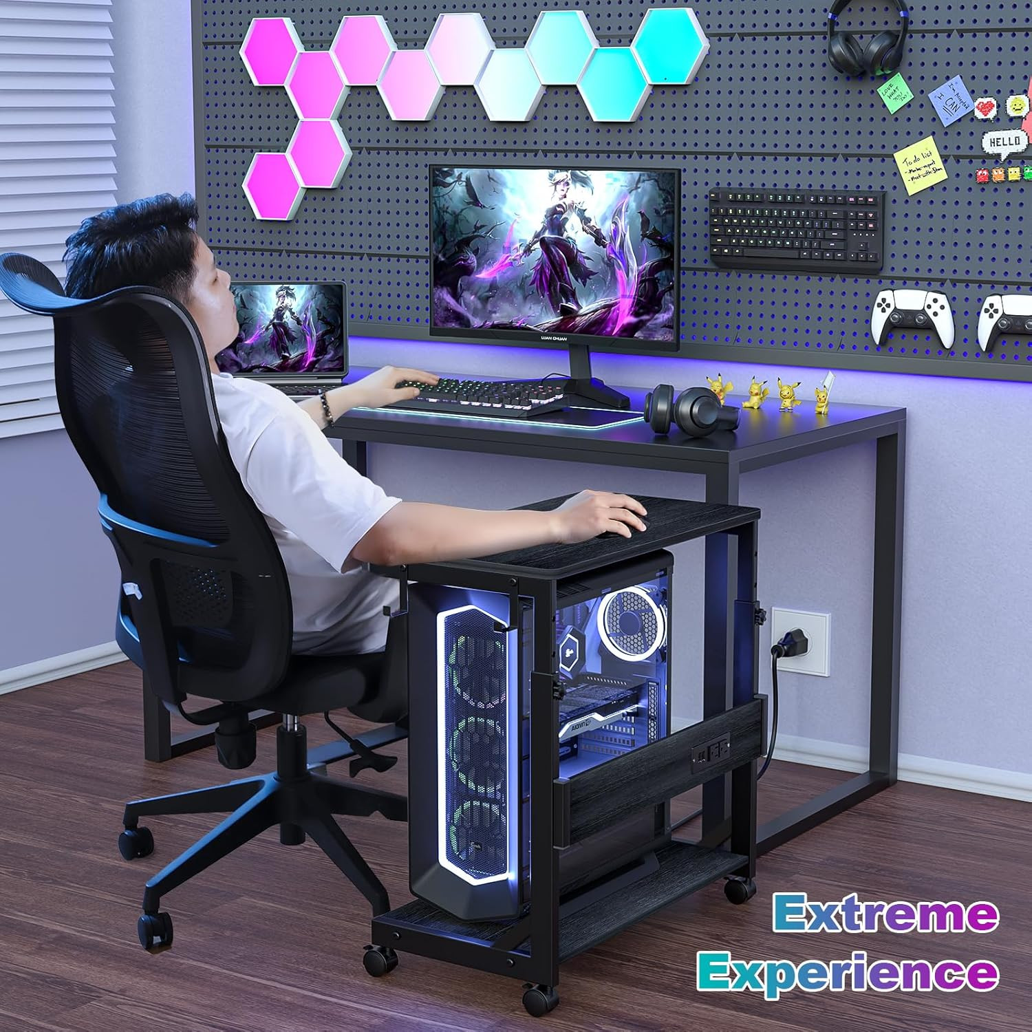 Height Adjustable PC Tower Stand with USB Charging & Locking Wheels