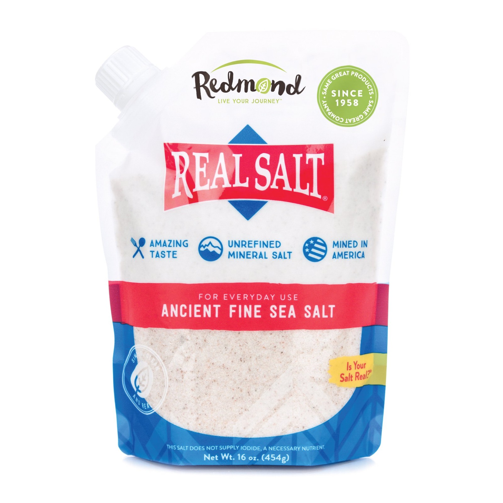 Redmond Real Salt - Ancient Fine Sea Salt, Unrefined Mineral Salt, 16 Ounce Pouc