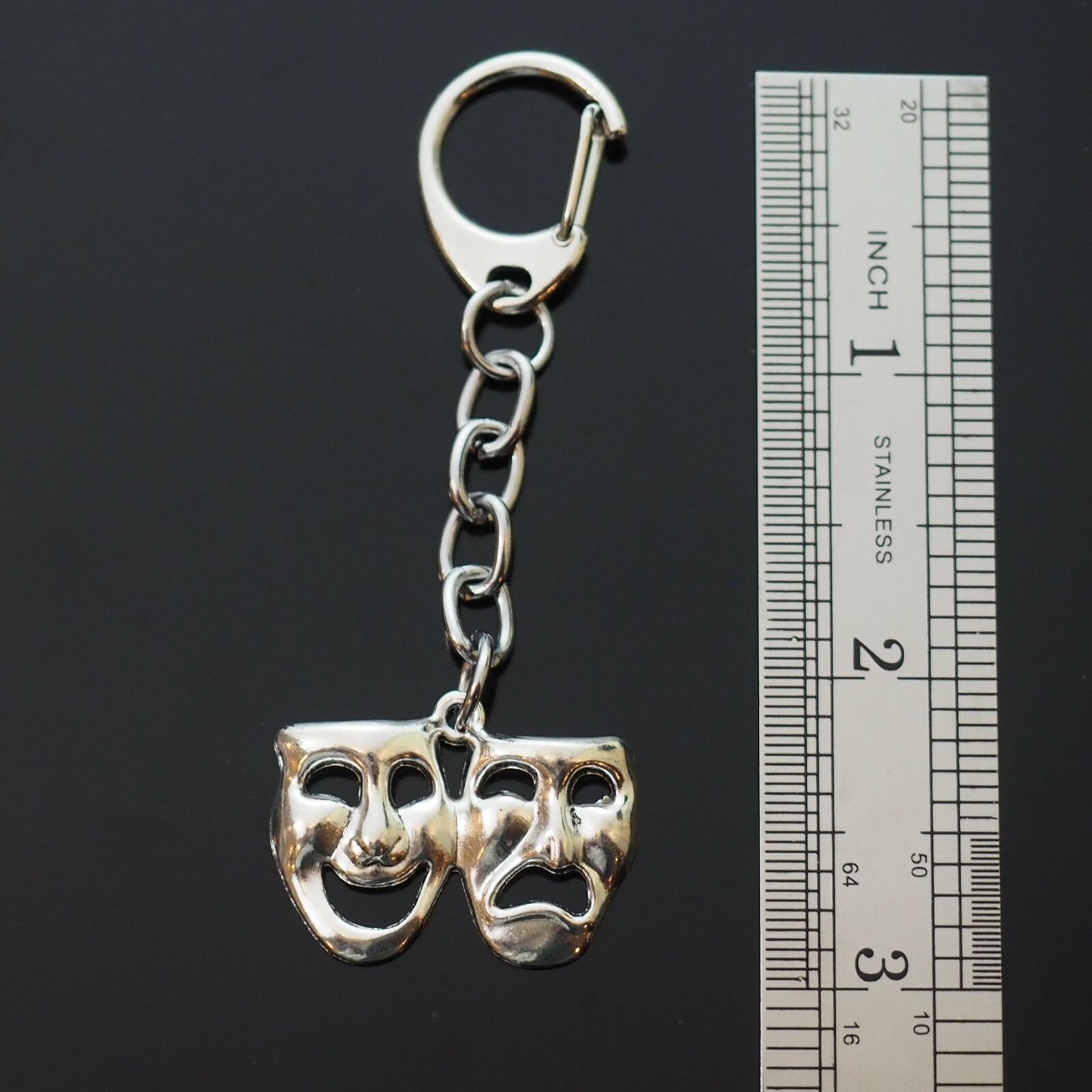 Happy & Sad "Comedy & Tragedy" Theater MASK Keychain Mardi Gras Clip On Charm