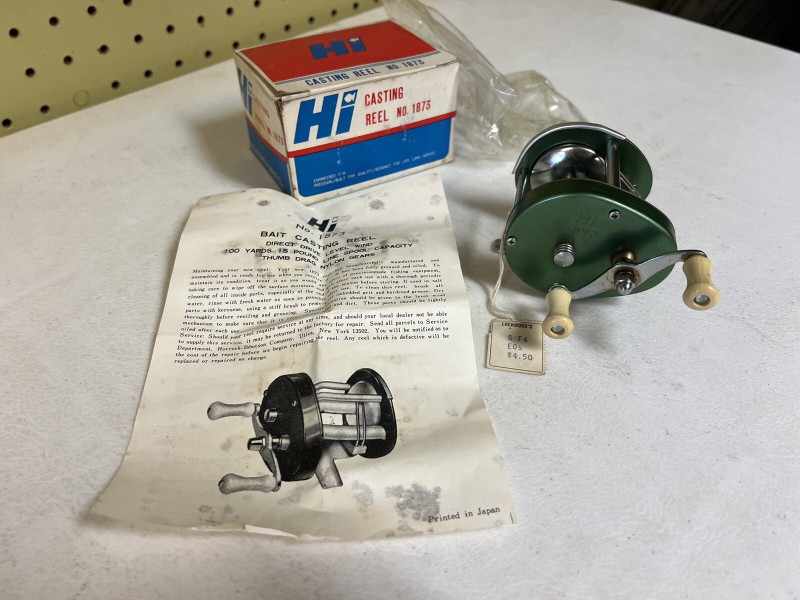 Vintage New Horrocks-Ibbotson Green Baitcasting Reel 1874 Box NOS H&I Fishing