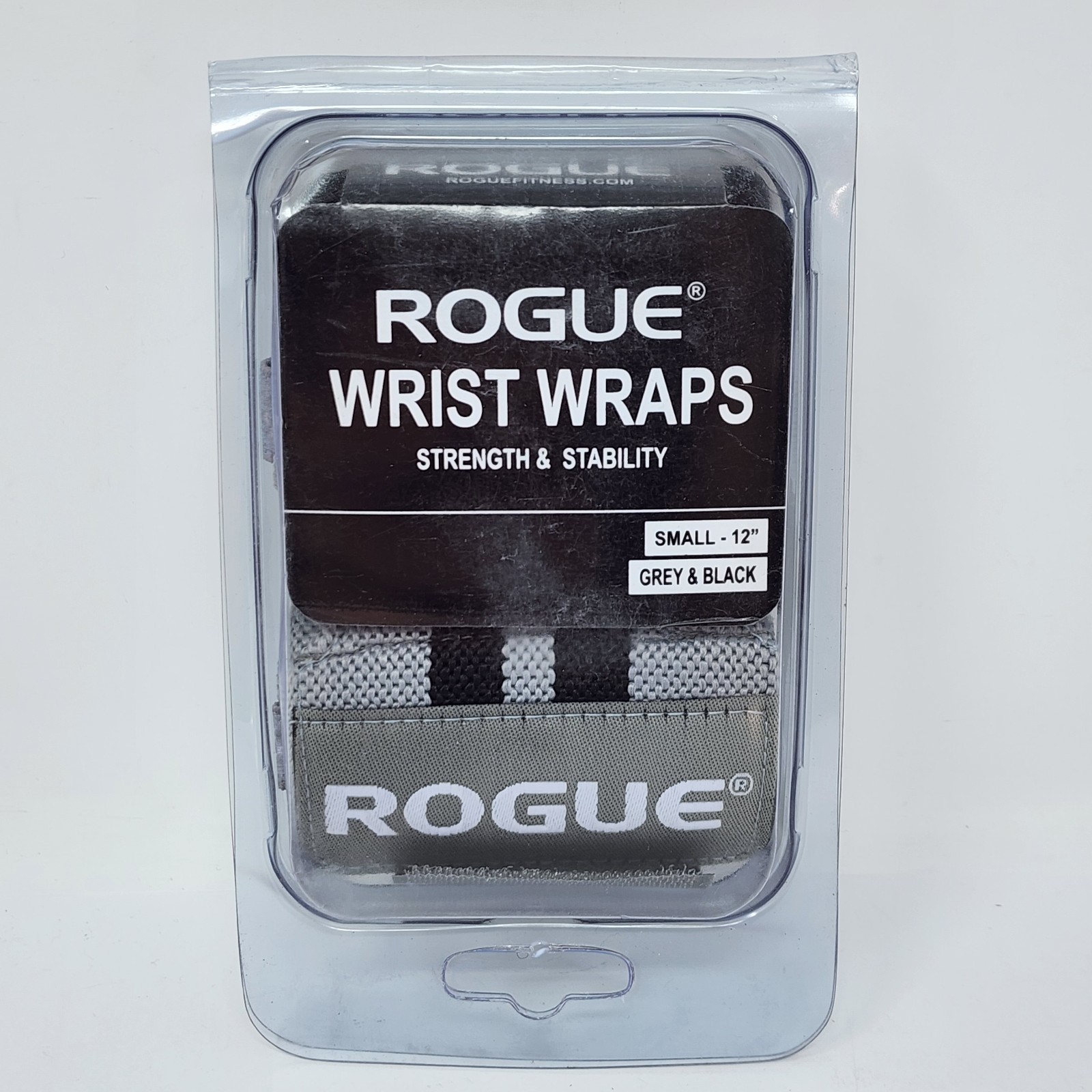 Rogue Fitness Wrist Wraps Grey & Black Small 12" Long & 3" Wide with Thumb Loop