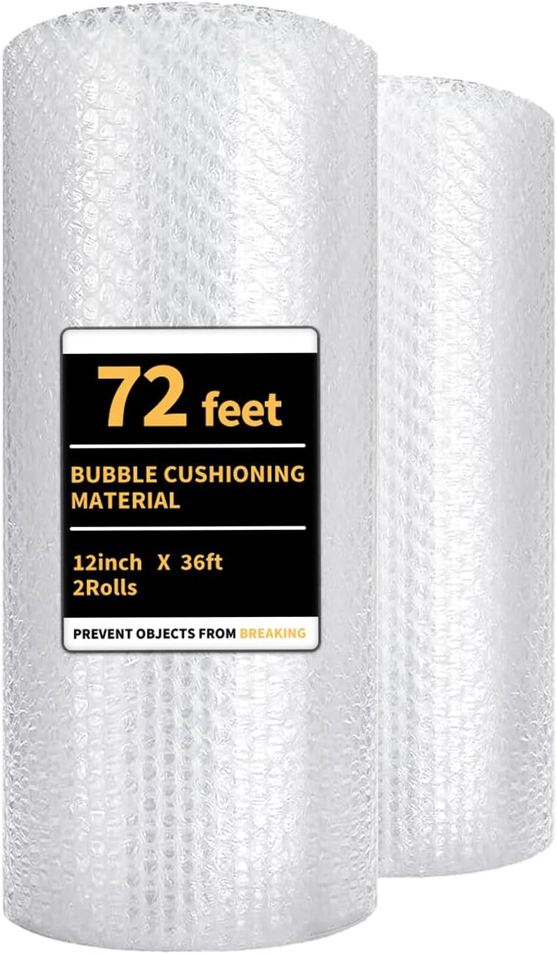 Bubble Cushioning Wrap 2 Pack 12 Inch X 72 Ft Bubble Wrap for Packing，Moving Box