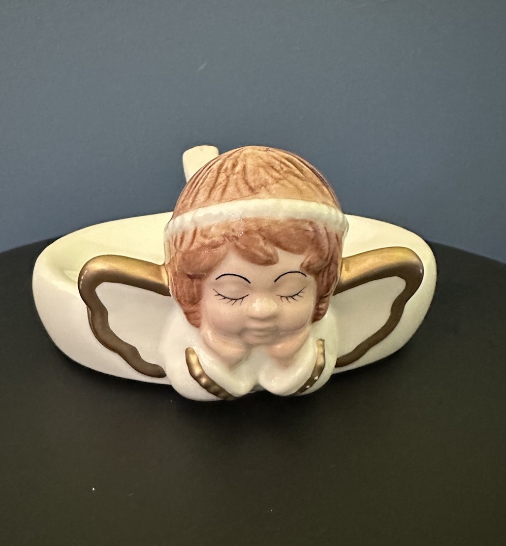 Vintage Angel Bathroom Soap Dish Ceramic 5” Trinket Dish Christmas