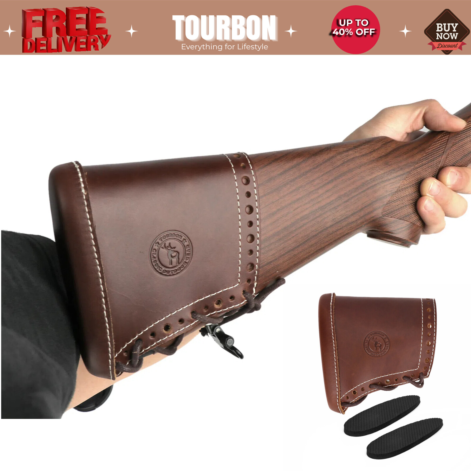 Tourbon Leather Hunting Rifle Stock Cushion Slipon Shotgun Recoil Pad Adjustable