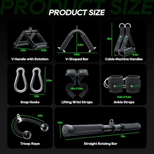 Cable Machine Attachment LAT Pulldown Set V Bar Tricep Rope Ankle Straps Handles