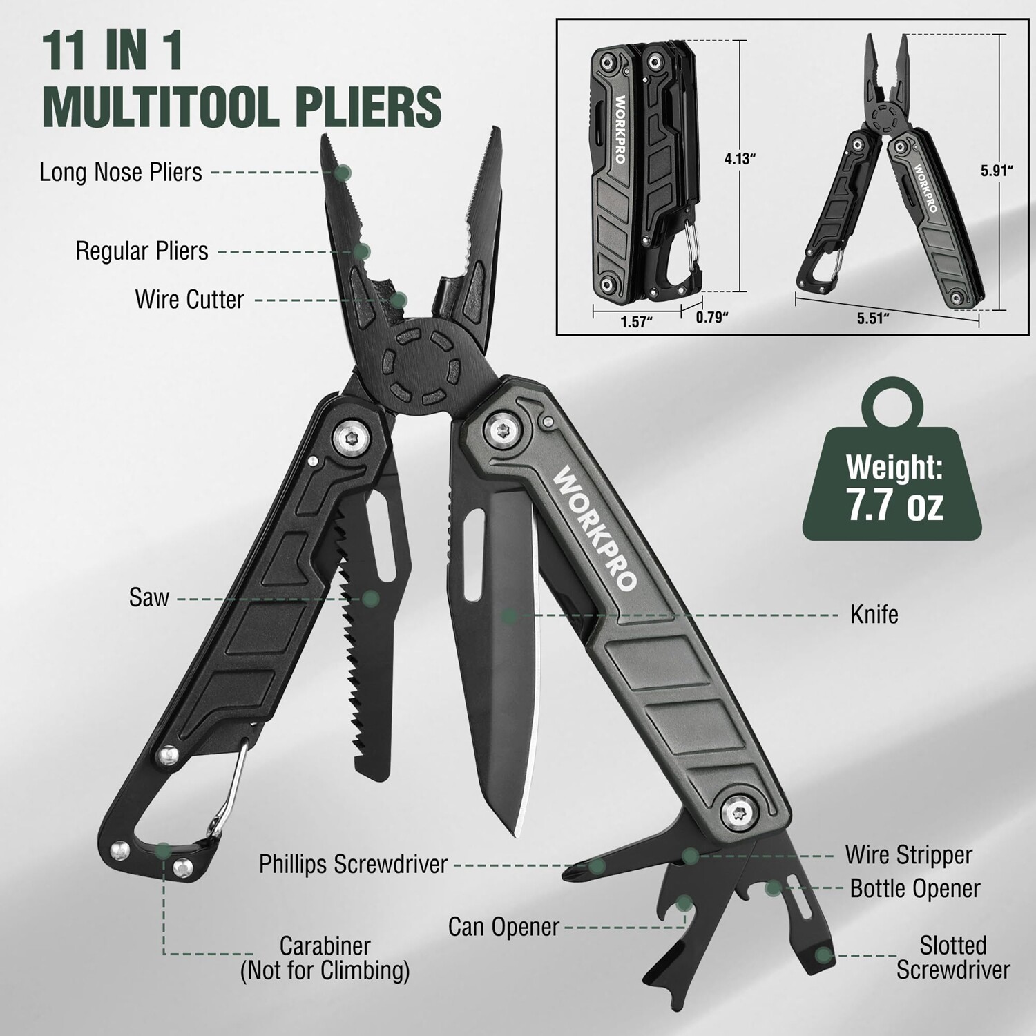 WORKPRO Multitool-11 in 1 Multitool Pliers Folding EDC Multi Knife w/Pocket Clip