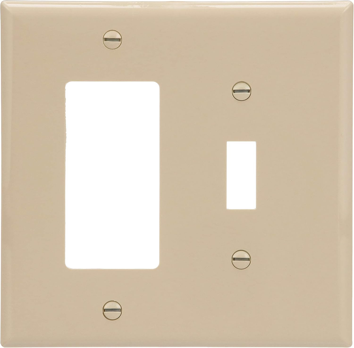 PJ126V Mid-Size Polycarbonate 2-Gang Combination Toggle and Decorator Wallplate,