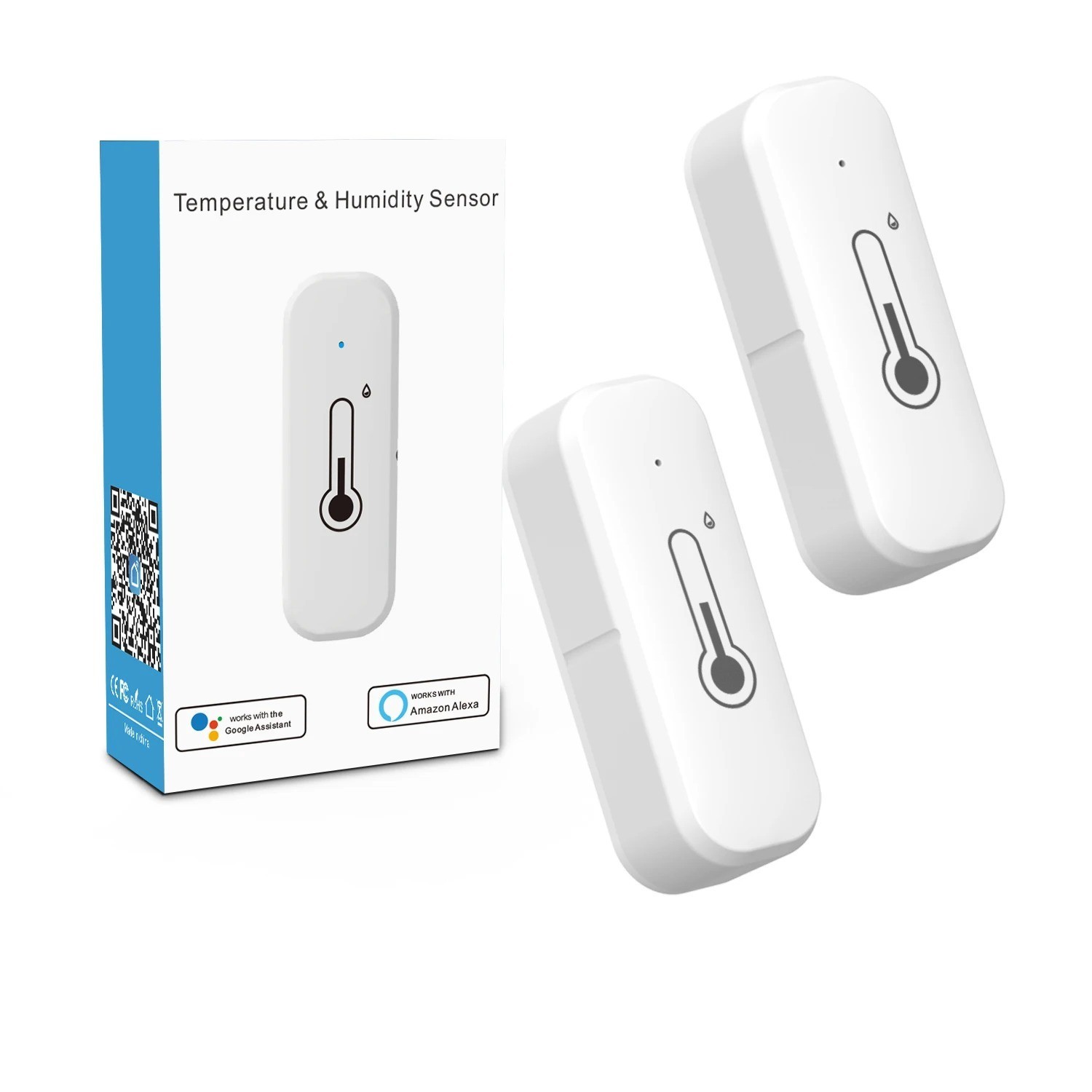 2 Pack WiFi Bluetooth Temp Humidity Sensor - Smart Scene Indoor Alexa Google