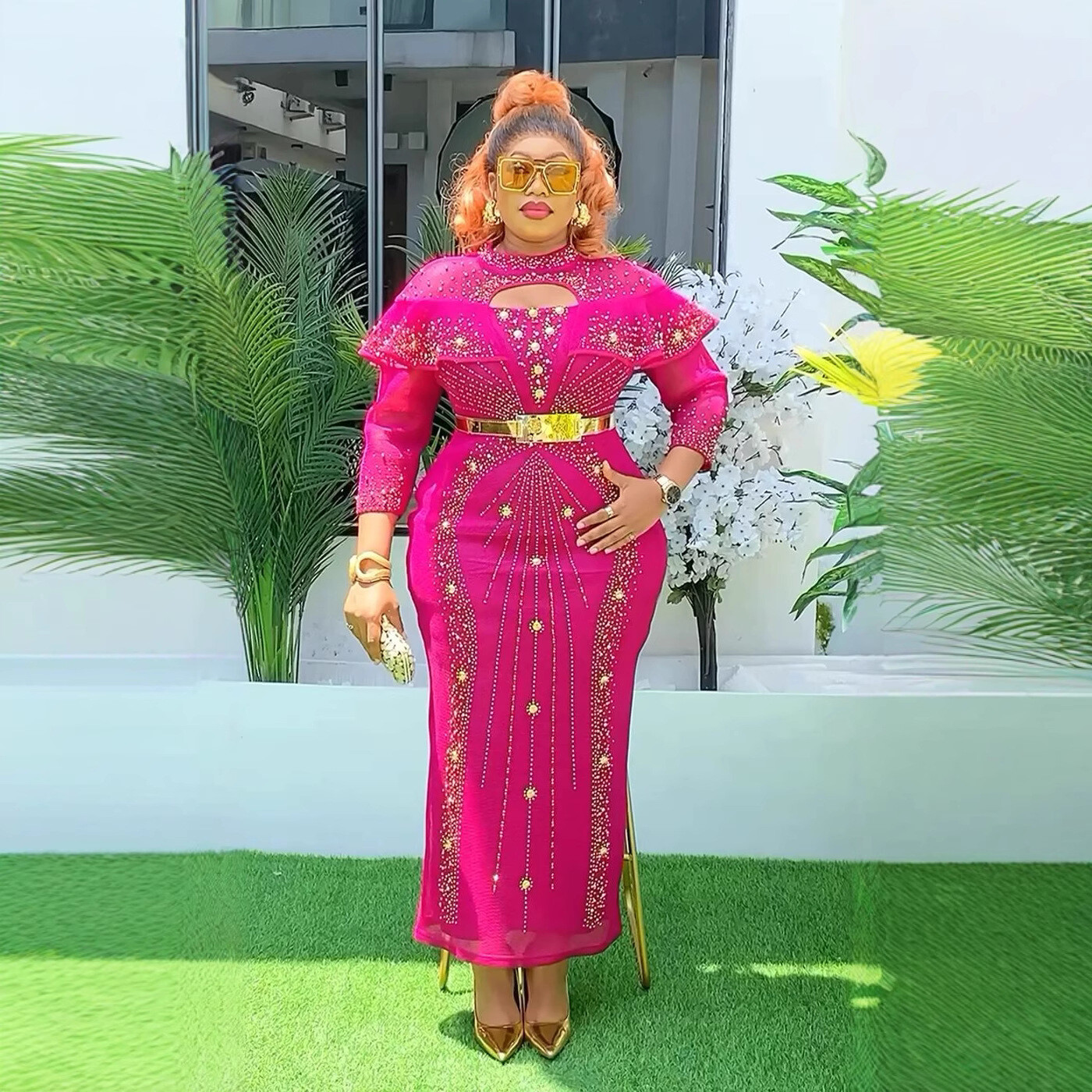Rhinestone Wedding Party Ball Gown African Dashiki Bodycon Women Formal Dresses