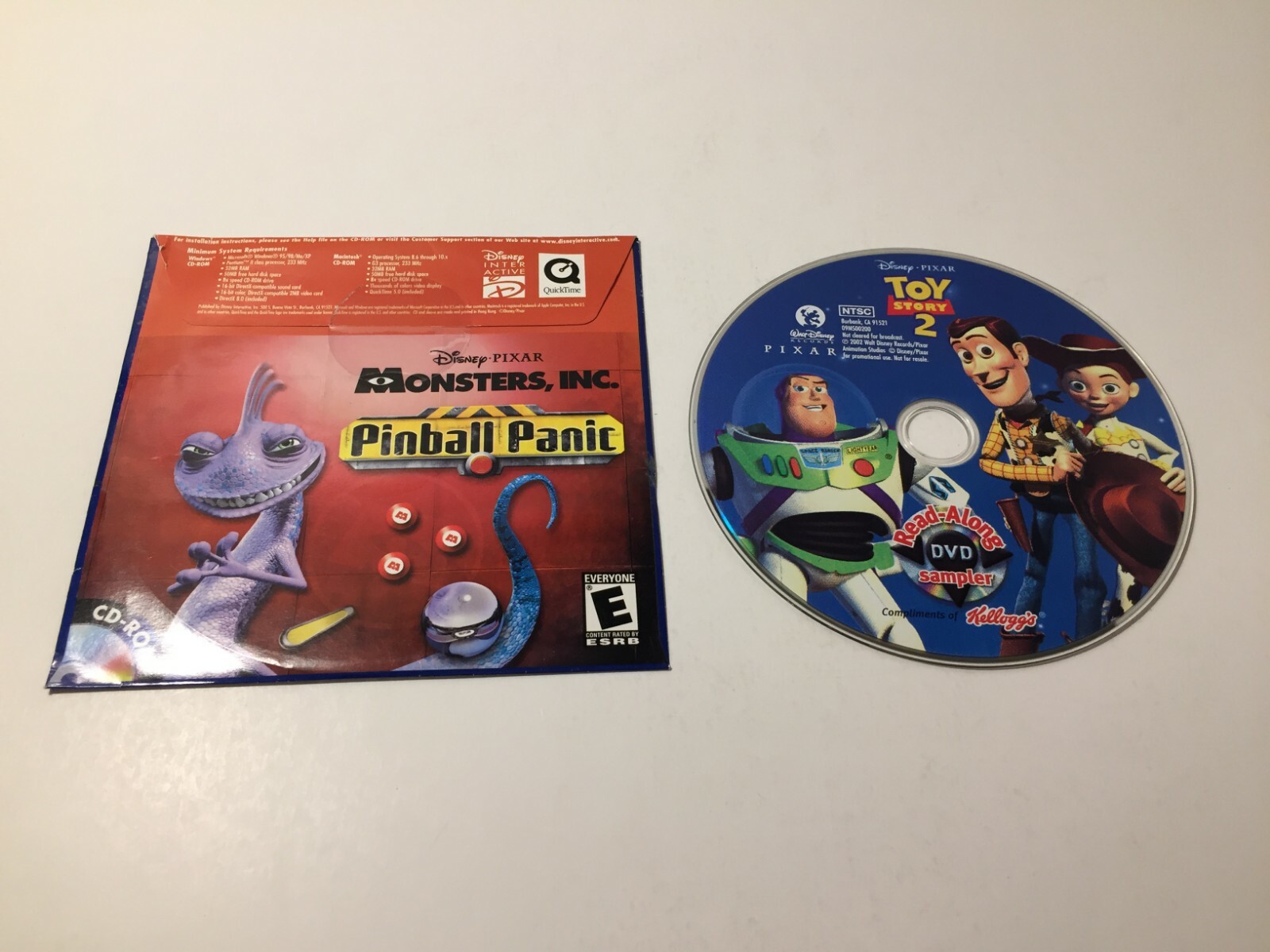 Disney/Pixar Monsters Inc CD-Rom and Toy Story 2 Read-Along DVD Sampler Kellogg