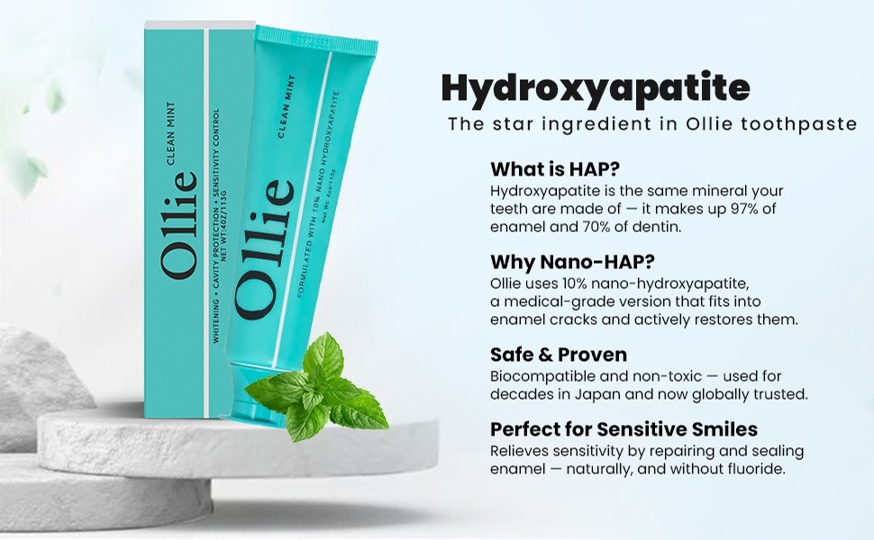 Ollie 10% Nano Hydroxyapatite Toothpaste 4oz - Fluoride Free Sensitive Whitening
