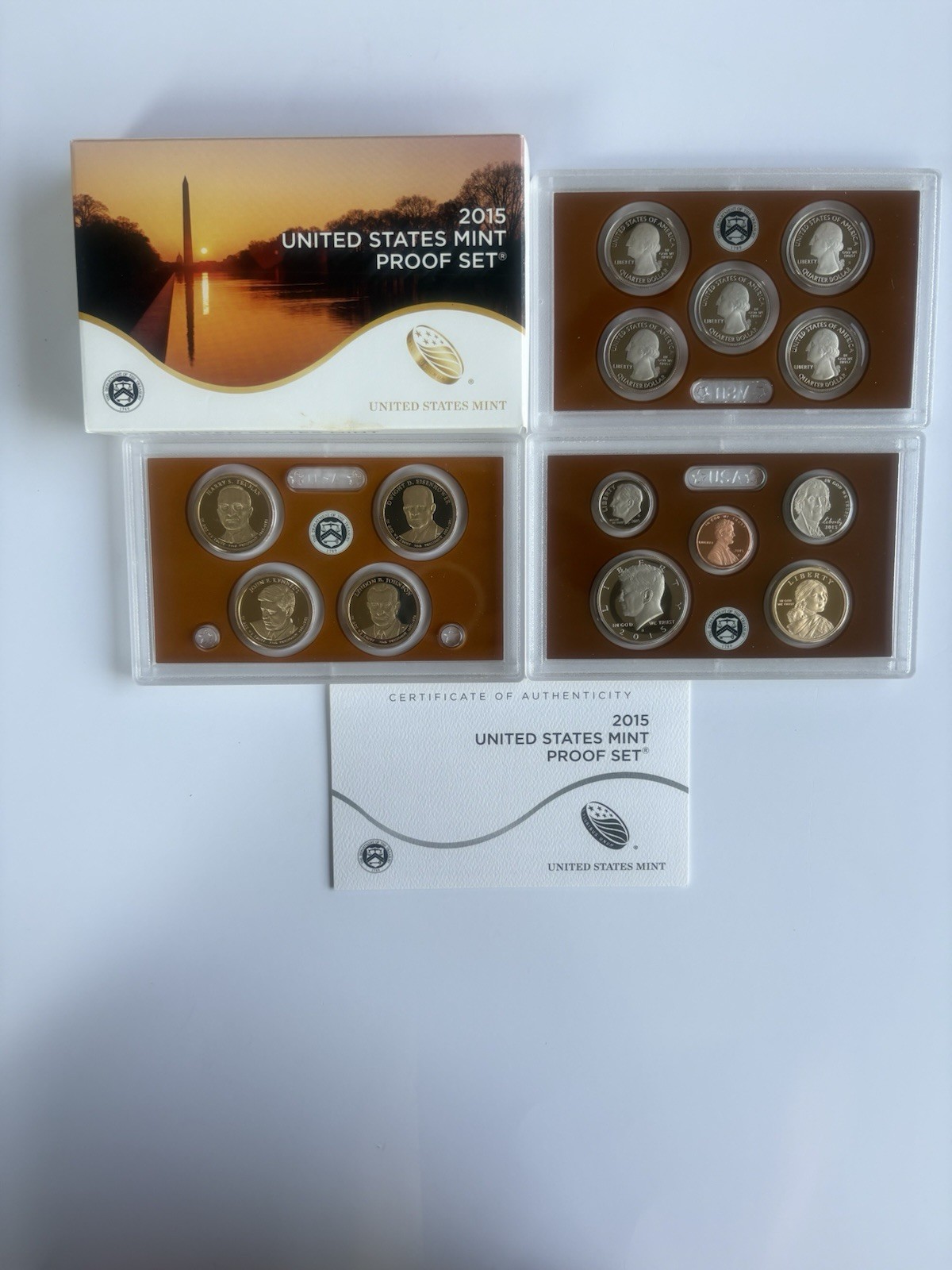 2015 US MINT CLAD PROOF SET WITH BOX, OGP and COA. 14 COINS TOTAL