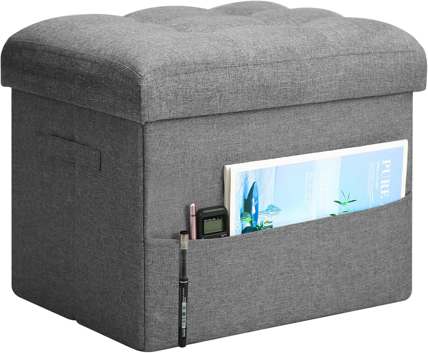 Storage Ottoman with Extra Thick Foam Padded Seat, Foldable Foot Rest Stool with
