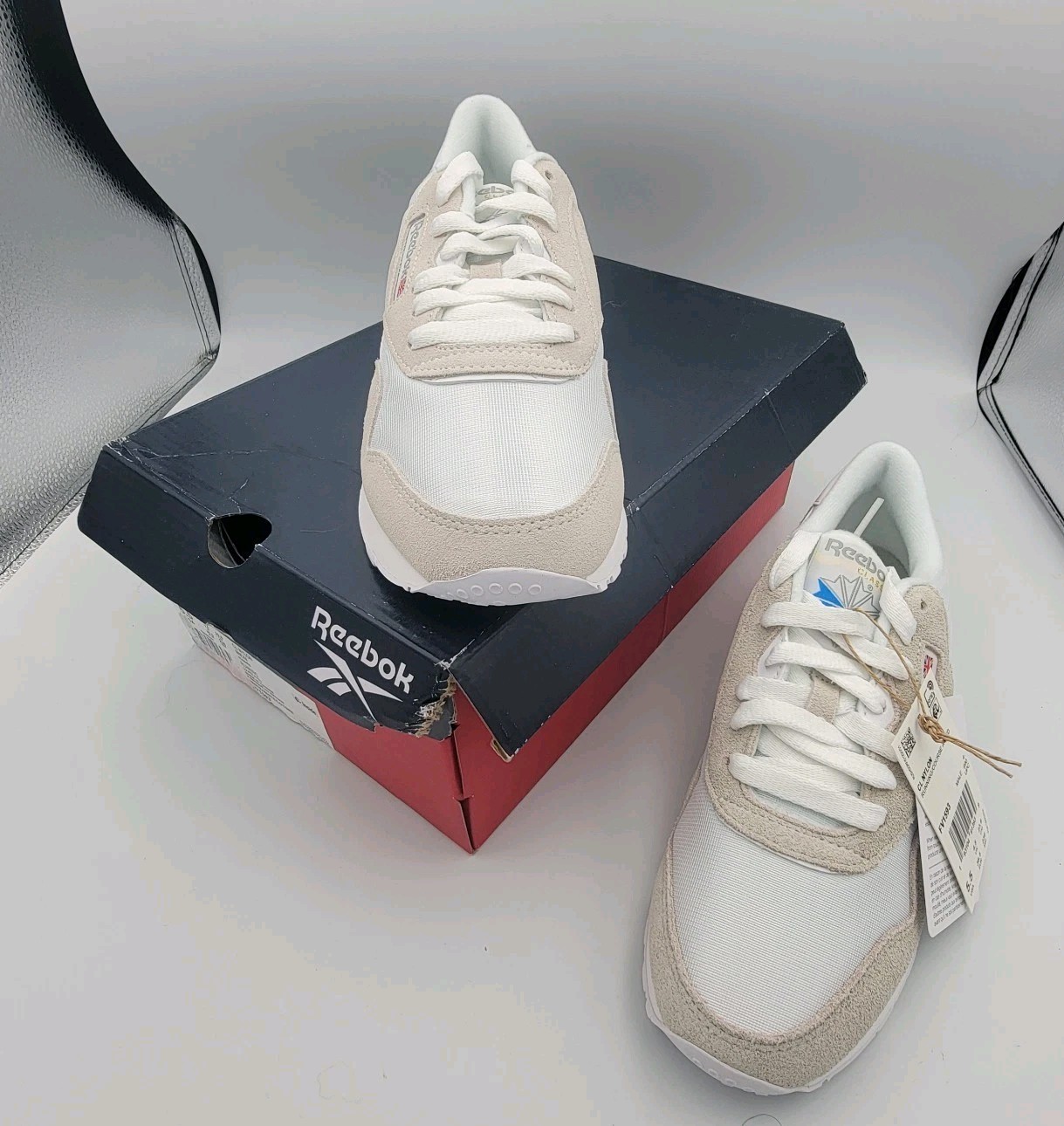 FV1593 REEBOK CL NYLON Men's 5.5 Women's 7 White Light Grey