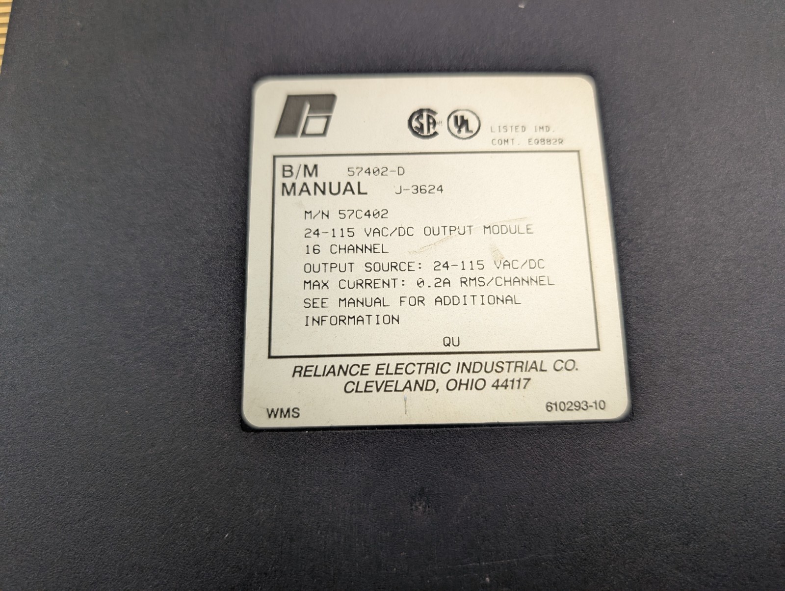RELIANCE ELECTRIC 57C402 Low Output Module 16-Point 24-115V