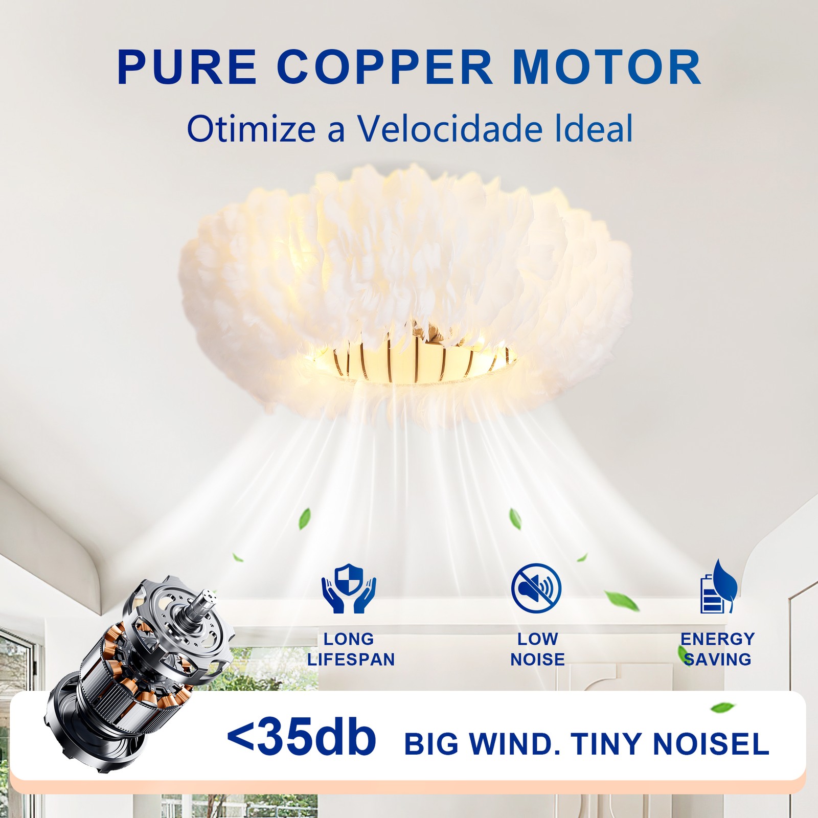 20" Feather-Dressed Caged Ceiling Fans with Remote, Flush Mount Ceiling Fan